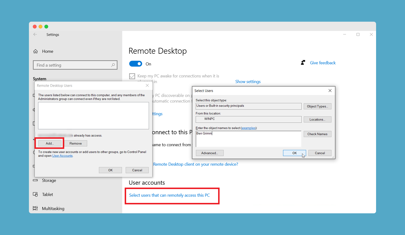 advance remote desktop settings
