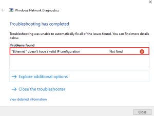 Fix ‘Ethernet doesn’t have a valid IP configuration’ Error