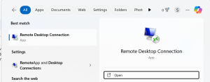 remote desktop connection searching on windows search